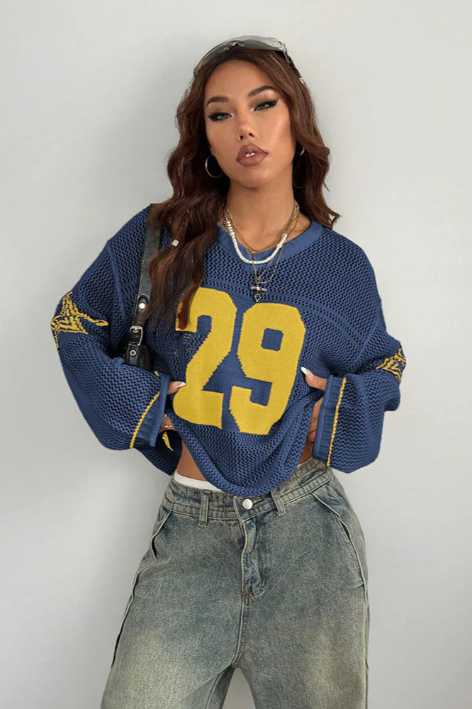 V-Neck Long Sleeve Digital Print Knit Sweater - Image 5