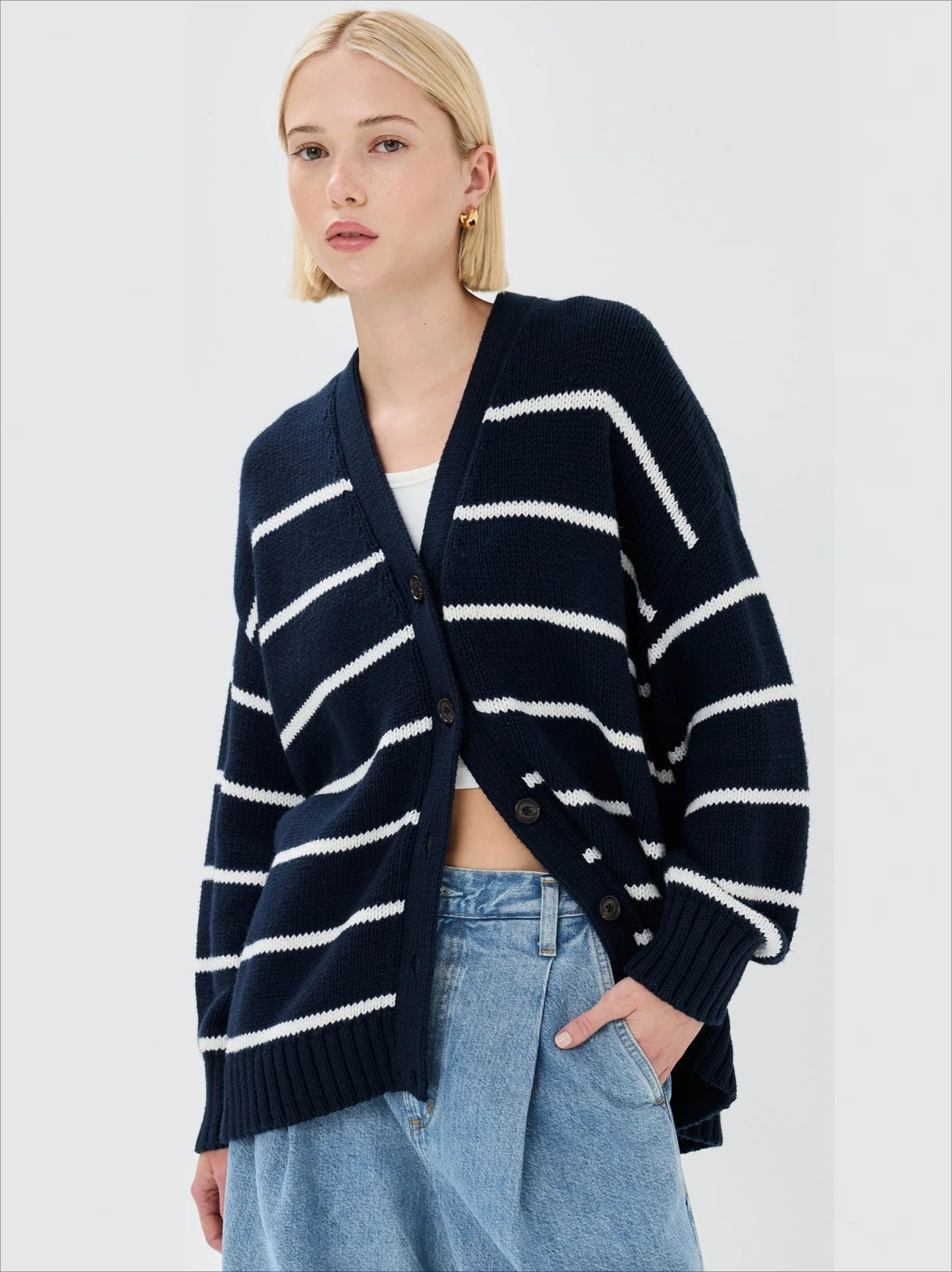 Striped Loose Knit Cardigan - Image 3