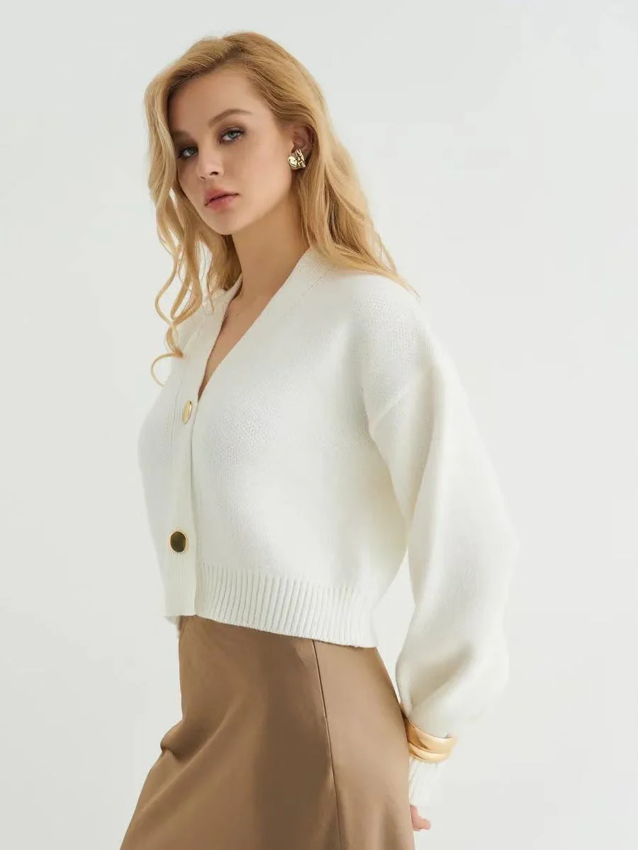 Custom Solid Color V-Neck Loose Knit Cardigan - Image 10