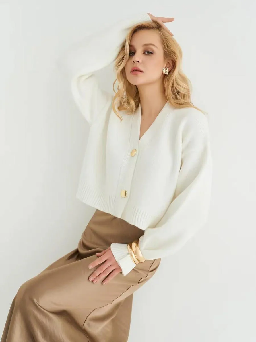 Custom Solid Color V-Neck Loose Knit Cardigan - Image 11
