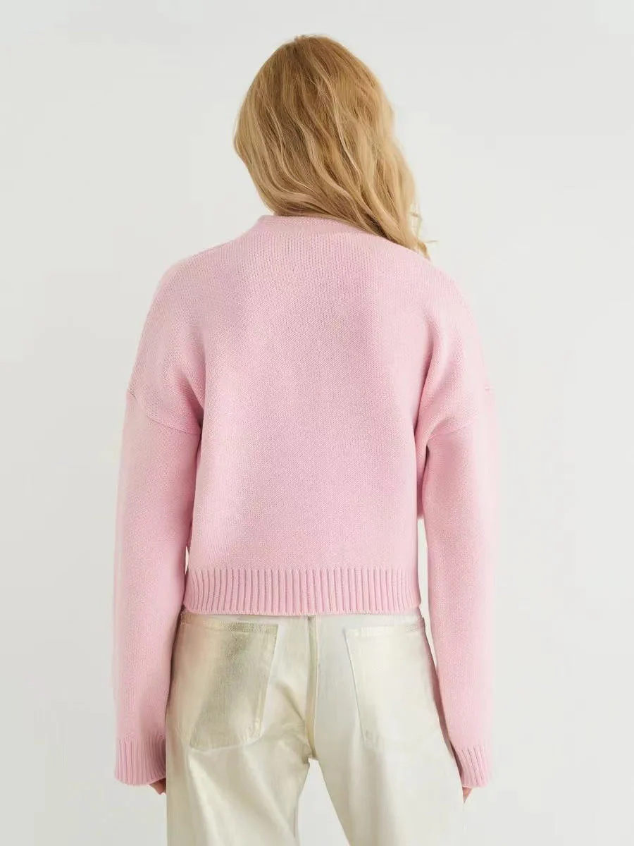 Custom Solid Color V-Neck Loose Knit Cardigan - Image 18