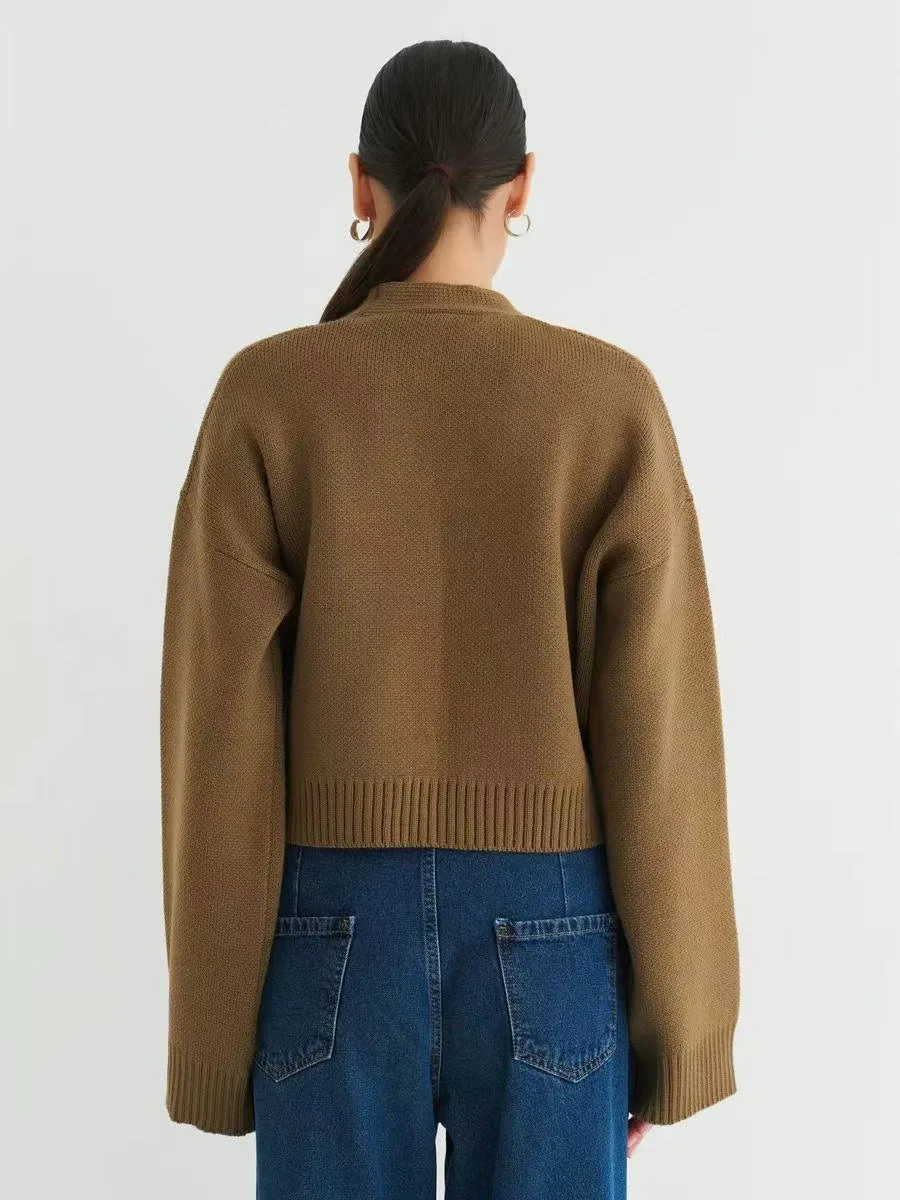 Custom Solid Color V-Neck Loose Knit Cardigan - Image 2
