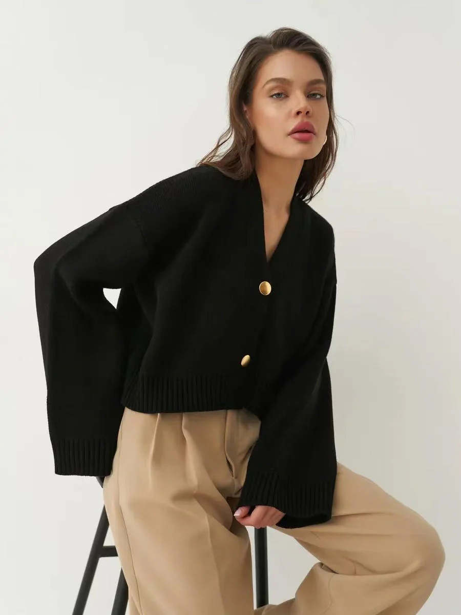 Custom Solid Color V-Neck Loose Knit Cardigan - Image 5