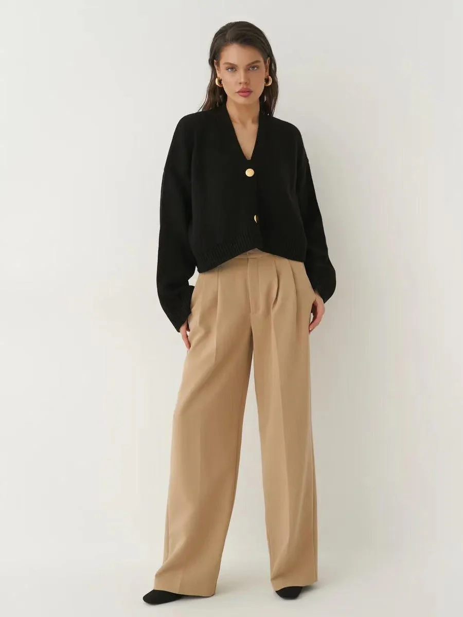 Custom Solid Color V-Neck Loose Knit Cardigan - Image 7