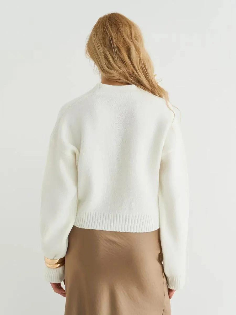 Custom Solid Color V-Neck Loose Knit Cardigan - Image 9