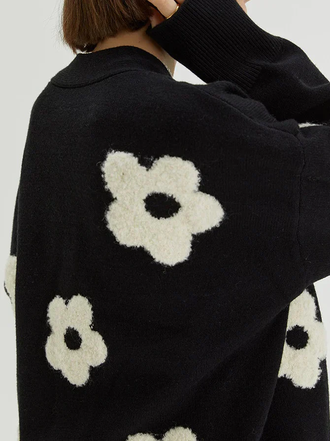 Jacquard Knit V-Neck Cardigan - Image 3