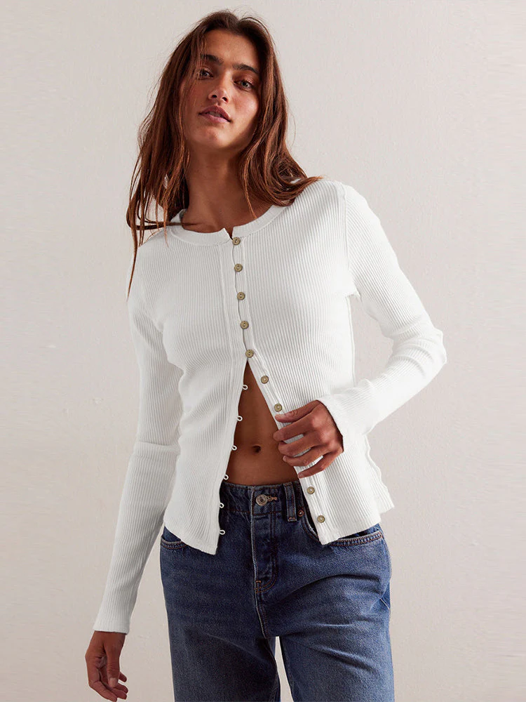 Buttoned Ribbed Knit Cardigan - Image 2