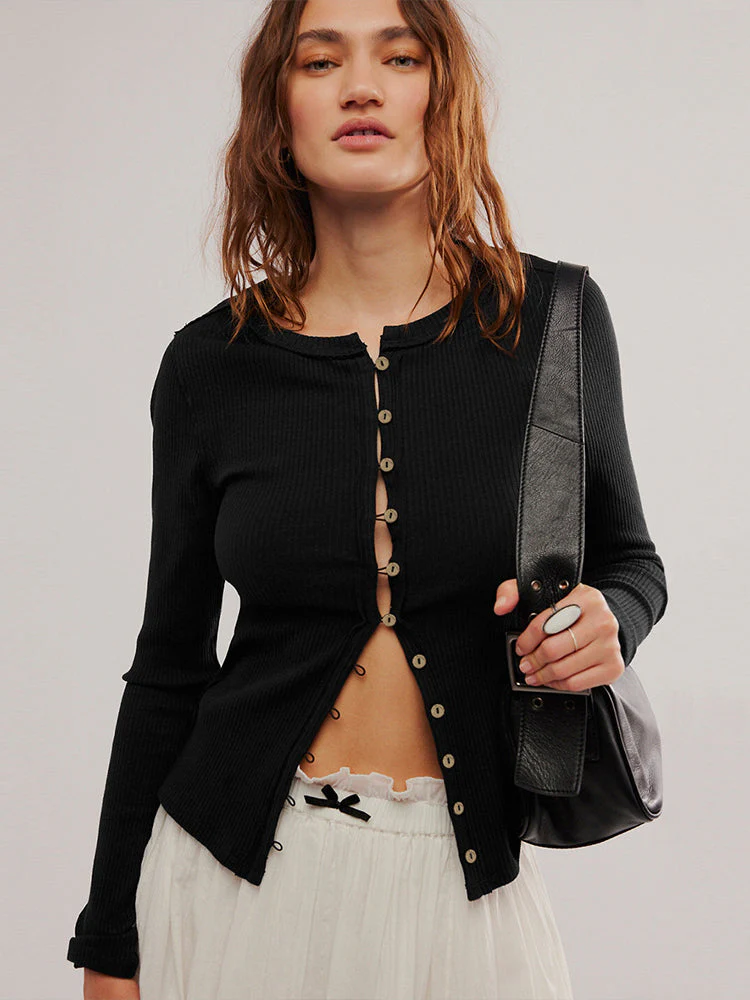 Buttoned Ribbed Knit Cardigan - Image 6