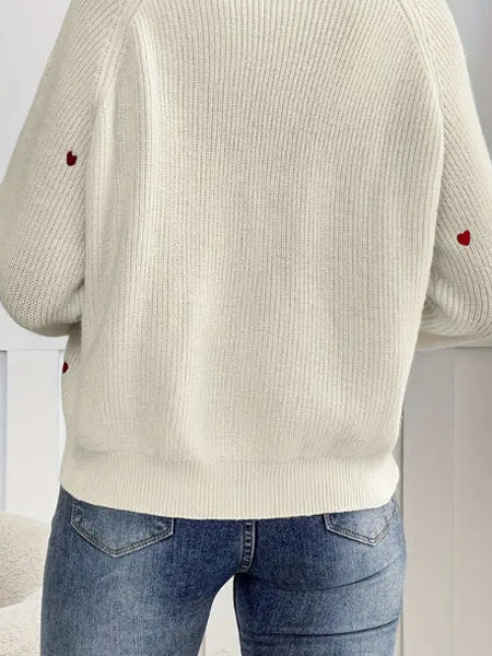 Heart Embroidery V-Neck Knit Cardigan - Image 16
