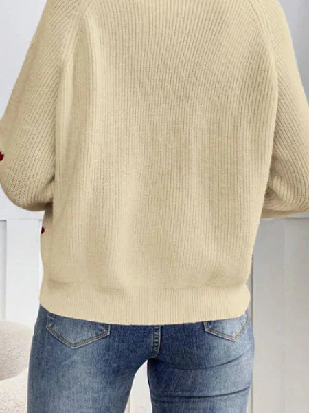 Heart Embroidery V-Neck Knit Cardigan - Image 2