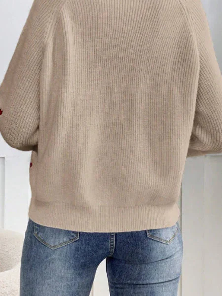 Heart Embroidery V-Neck Knit Cardigan - Image 5