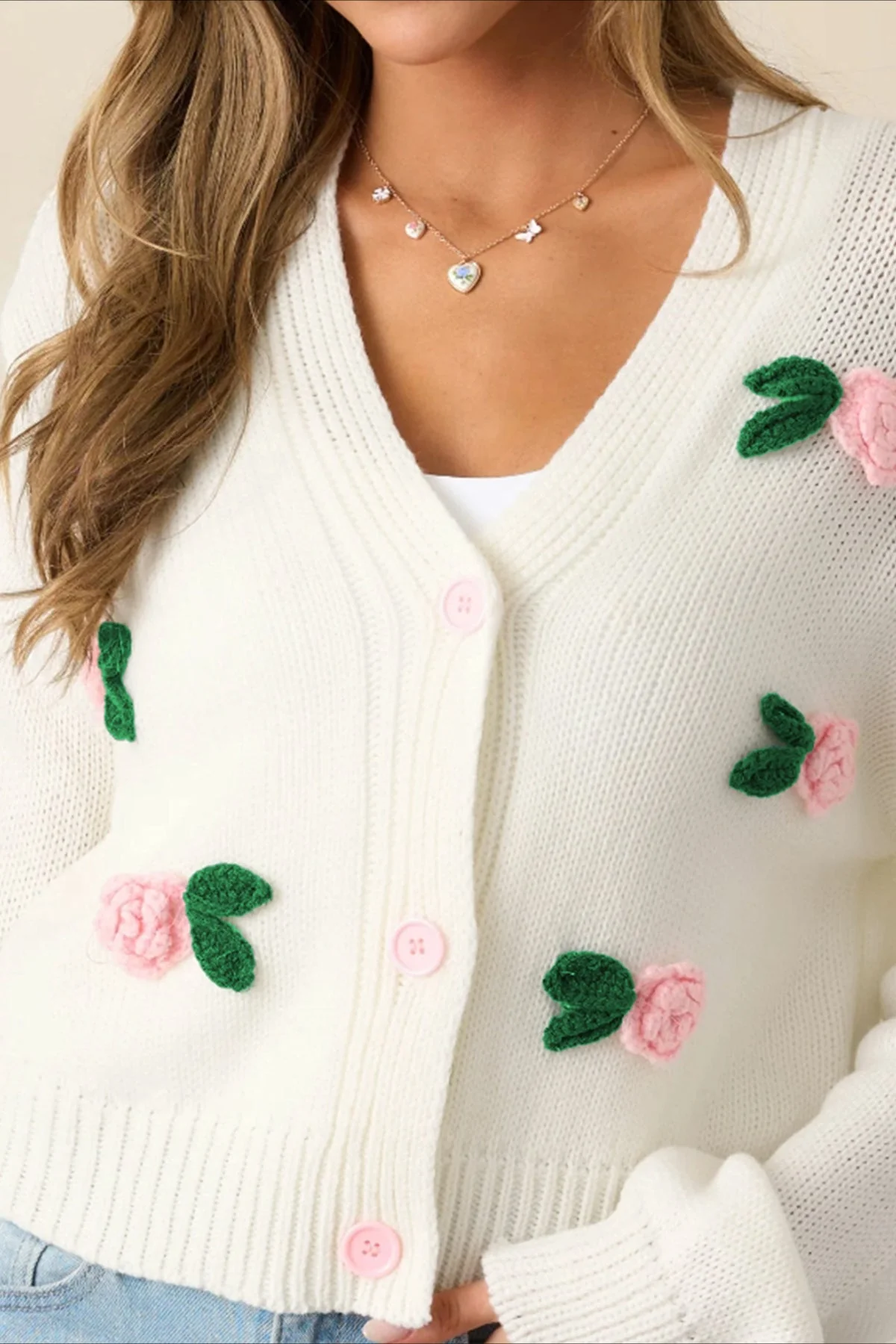 3D Flower Buttoned Knit Cardigan - Image 6