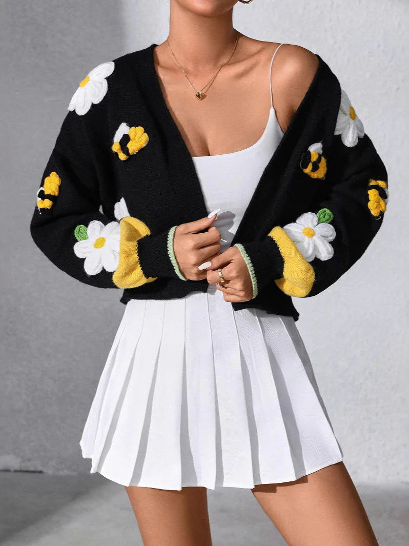 Hand-Embroidered Flower Knit Cardigan - Image 2