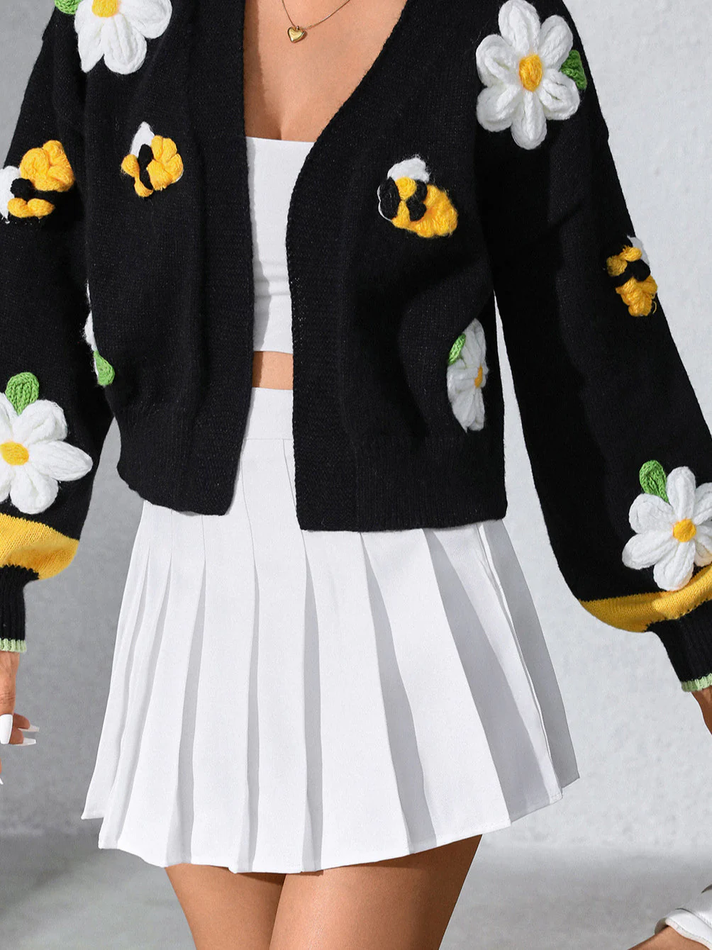 Hand-Embroidered Flower Knit Cardigan - Image 3