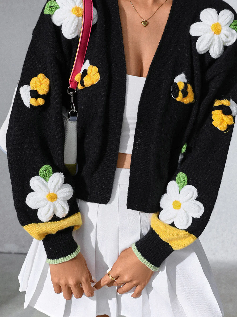 Hand-Embroidered Flower Knit Cardigan - Image 4