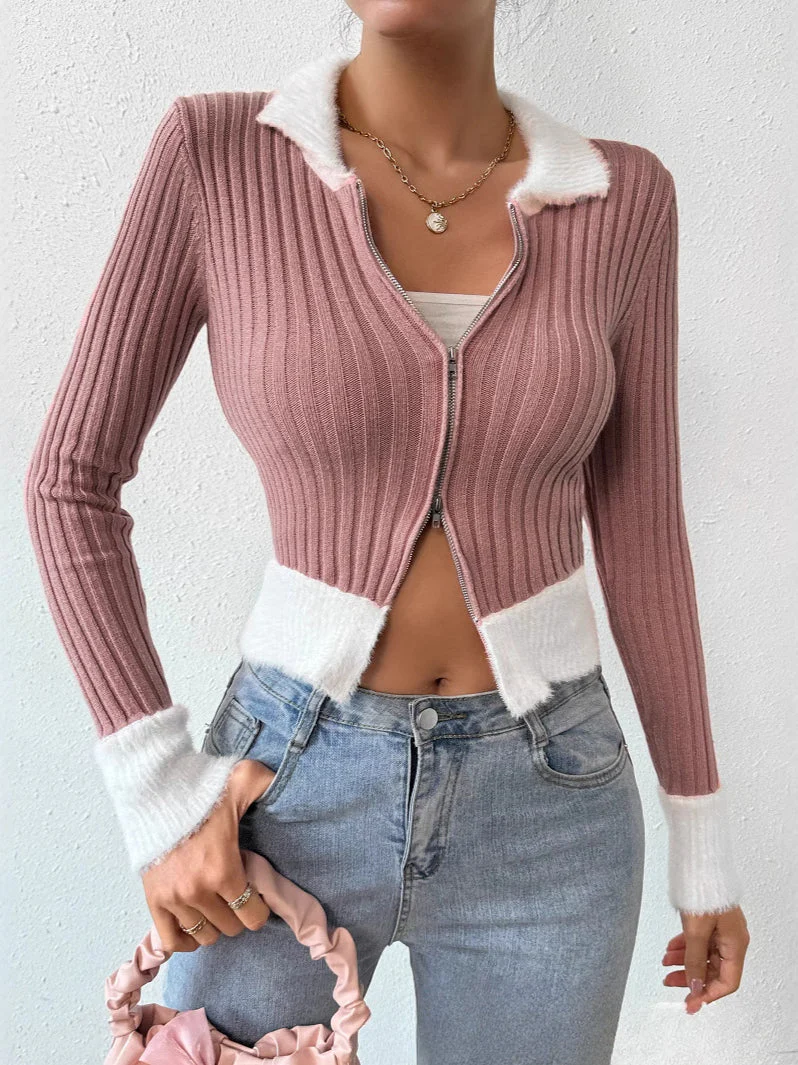 Zip-Front Fitted Knit Cardigan - Image 2