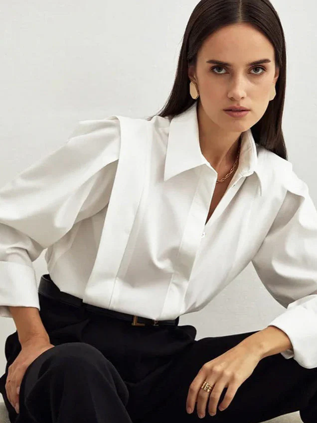 Structured Square Shoulder Panelled Blouse - Image 10