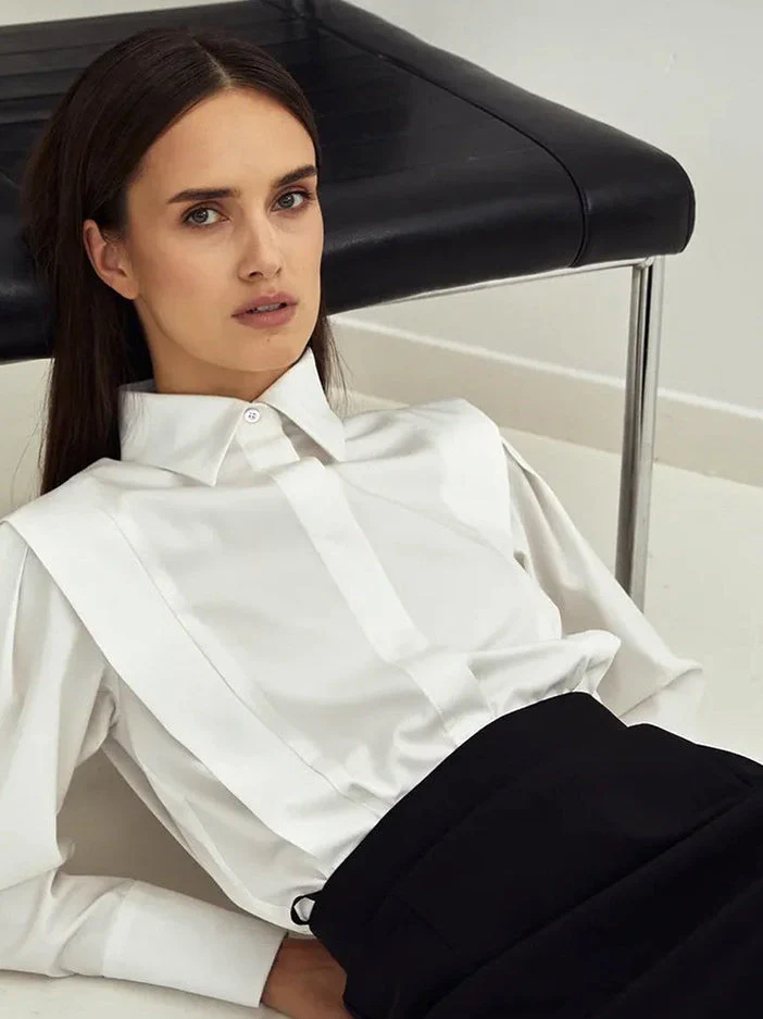 Structured Square Shoulder Panelled Blouse - Image 11
