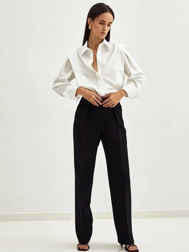 Structured Square Shoulder Panelled Blouse - Image 13