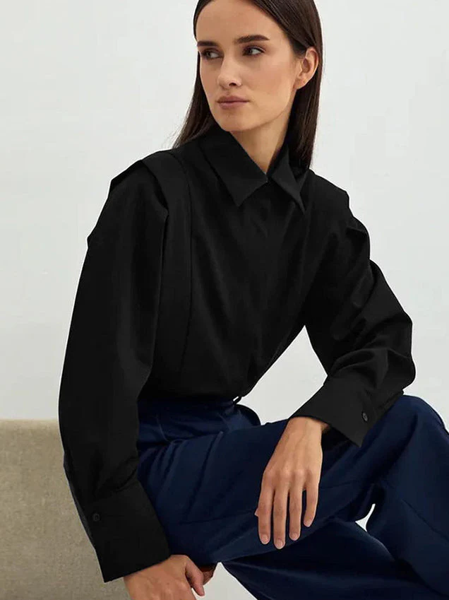 Structured Square Shoulder Panelled Blouse - Image 14