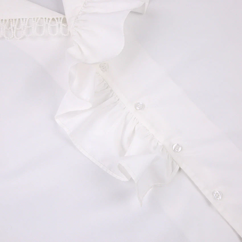 Ruffled Deep V-Neck Lace Trim Blouse - Image 5