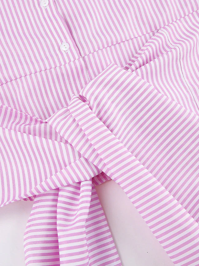 Striped Tie Waist Long Sleeve Blouse - Image 7