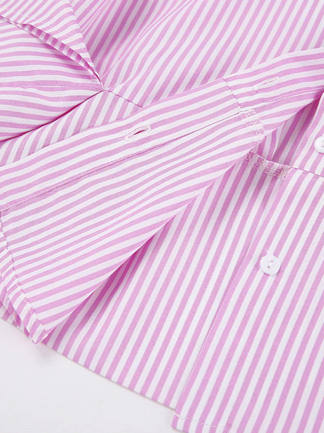 Striped Tie Waist Long Sleeve Blouse - Image 8