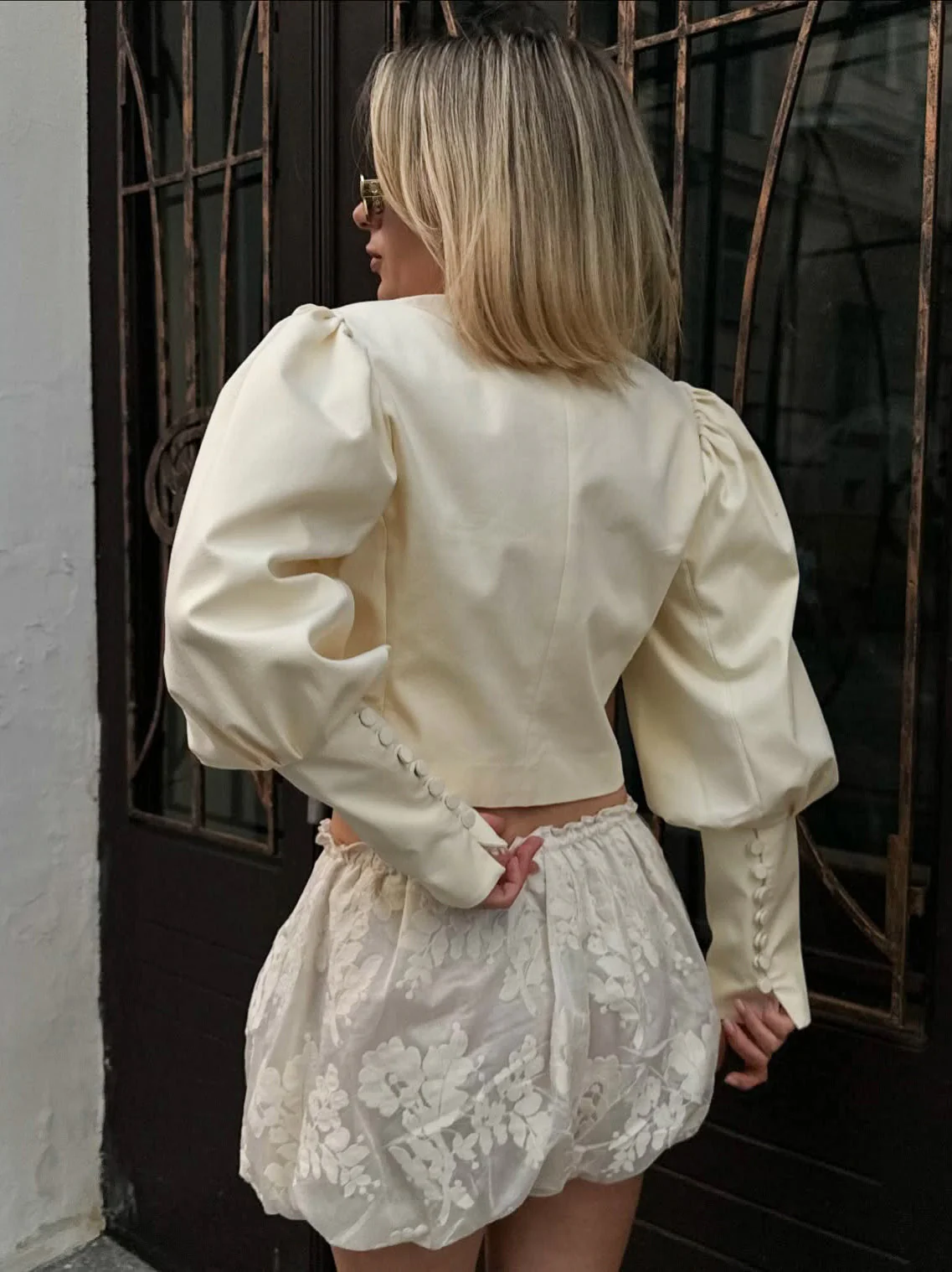 Stand Collar Puff Sleeve Blouse - Image 5