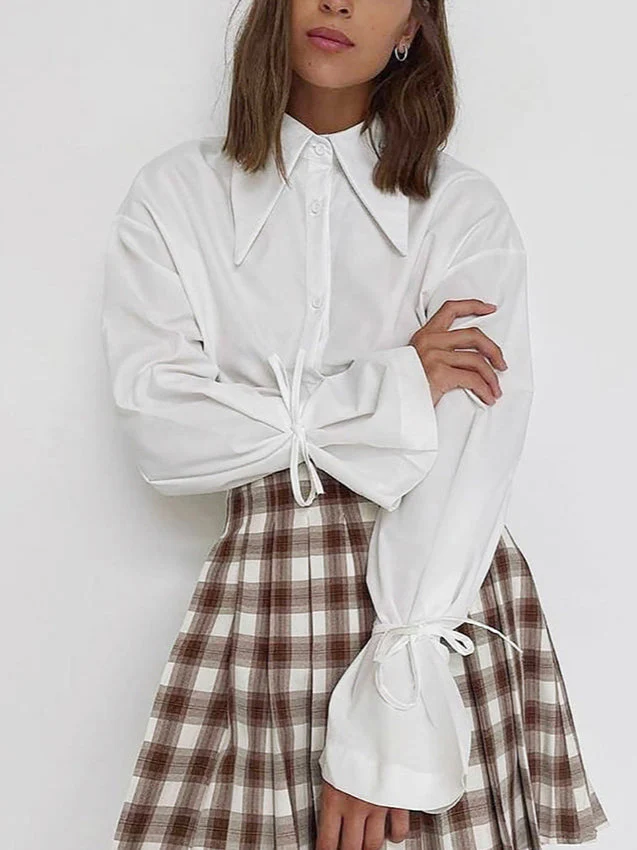 Bow Tie Long Sleeve White Blouse - Image 4