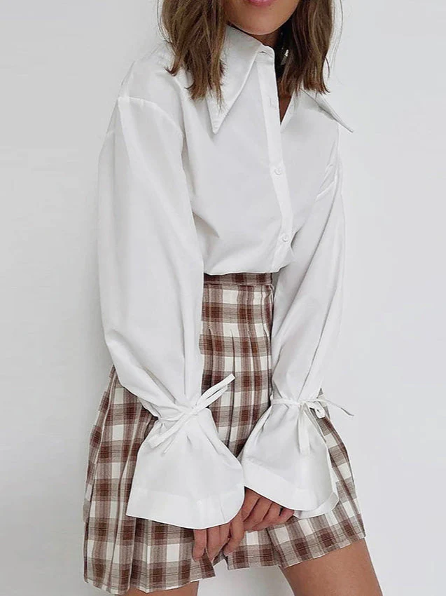 Bow Tie Long Sleeve White Blouse - Image 7
