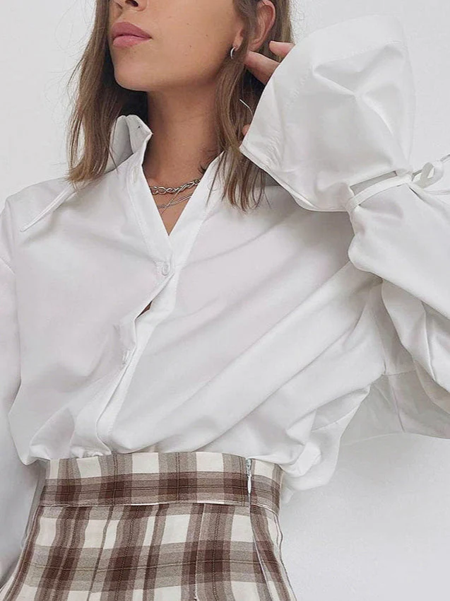 Bow Tie Long Sleeve White Blouse - Image 8