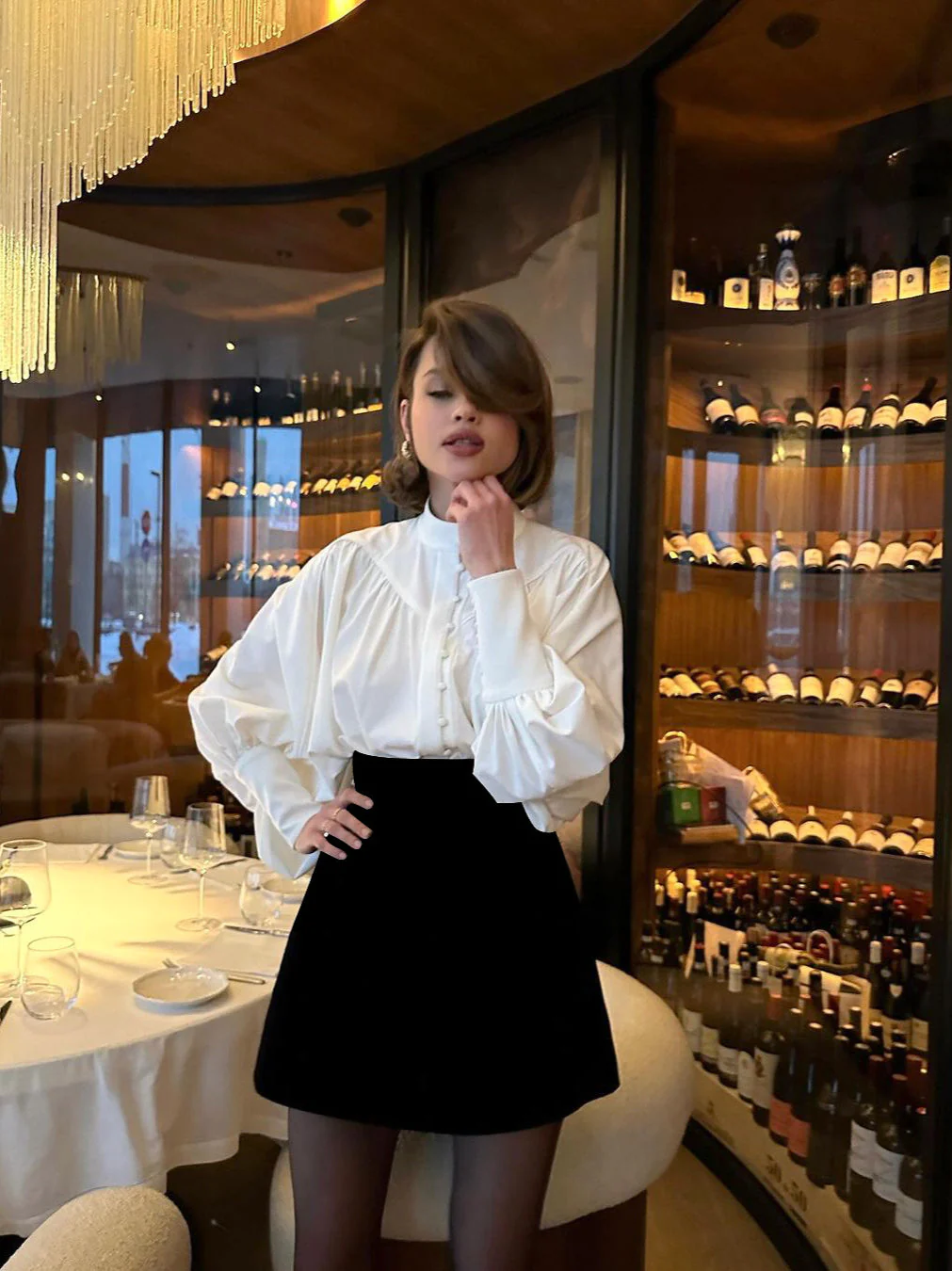 Puff Sleeve Stand Collar White Blouse - Image 12