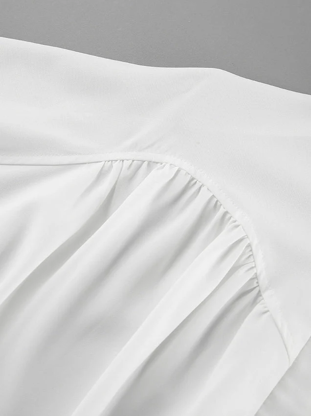 Puff Sleeve Stand Collar White Blouse - Image 4