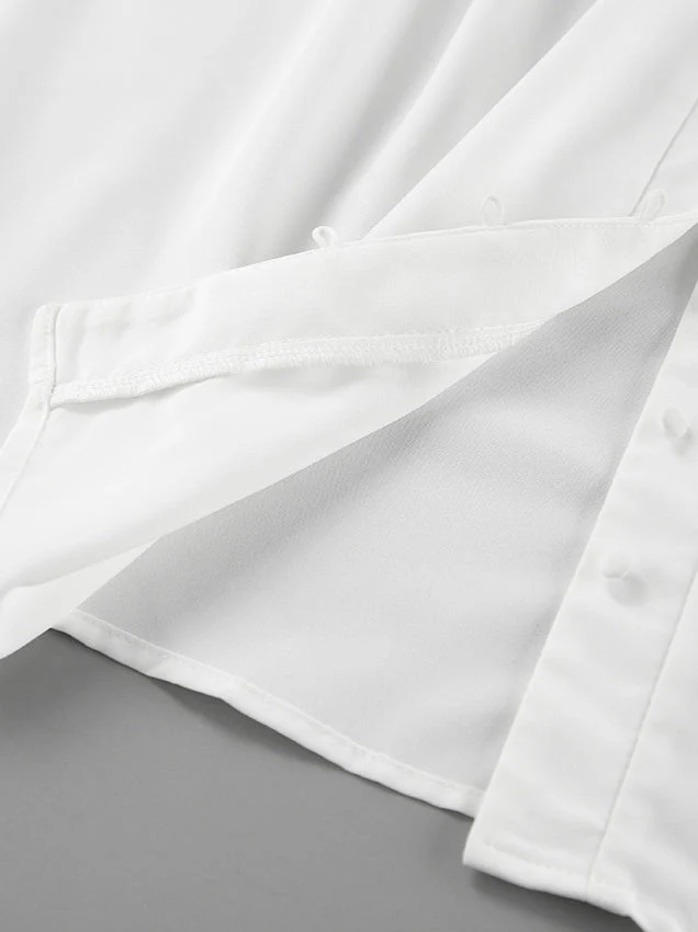 Puff Sleeve Stand Collar White Blouse - Image 6