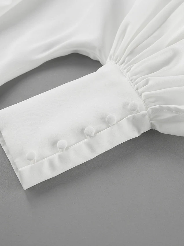 Puff Sleeve Stand Collar White Blouse - Image 7