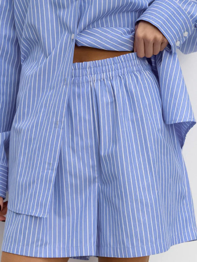 Chic Striped Cotton Casual Set  Blouse - Image 2