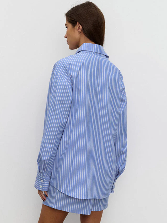 Chic Striped Cotton Casual Set  Blouse - Image 4