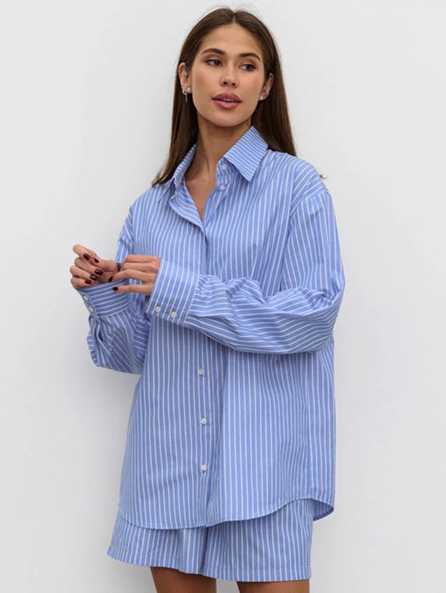 Chic Striped Cotton Casual Set  Blouse - Image 5
