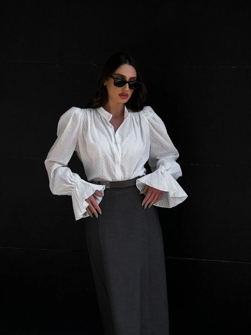 Jacquard Puff Sleeve Blouse - Image 2