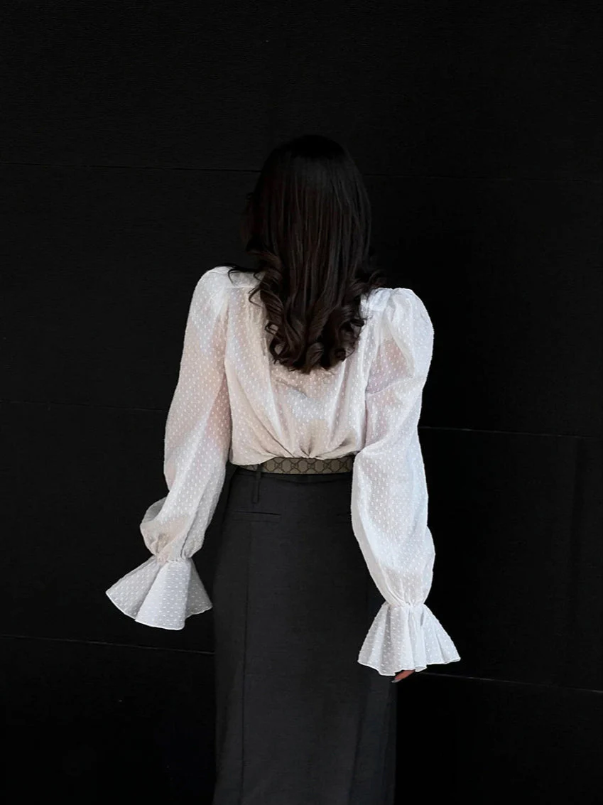 Jacquard Puff Sleeve Blouse - Image 3