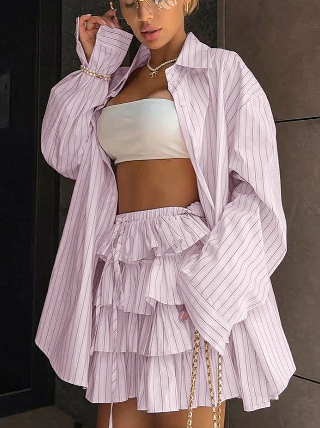 Chic Striped Blouse and Layered Blouse - Image 2
