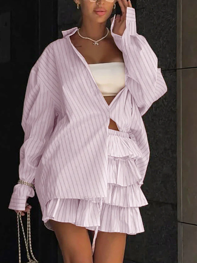 Chic Striped Blouse and Layered Blouse - Image 3