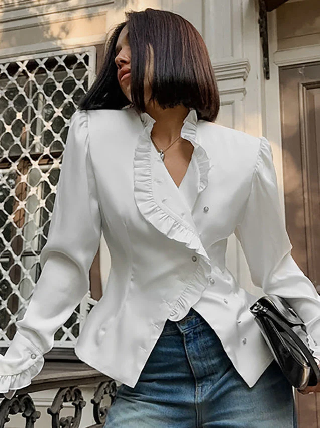 Ruffled Victorian Style Fitted Blouse - Image 11