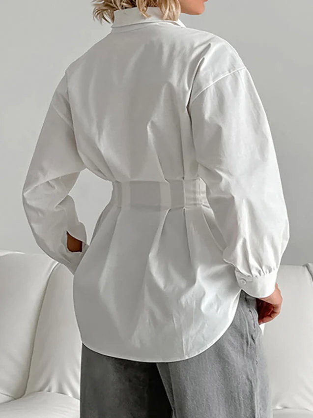 French Chic Long Sleeve Waist-Tied Blouse - Image 10