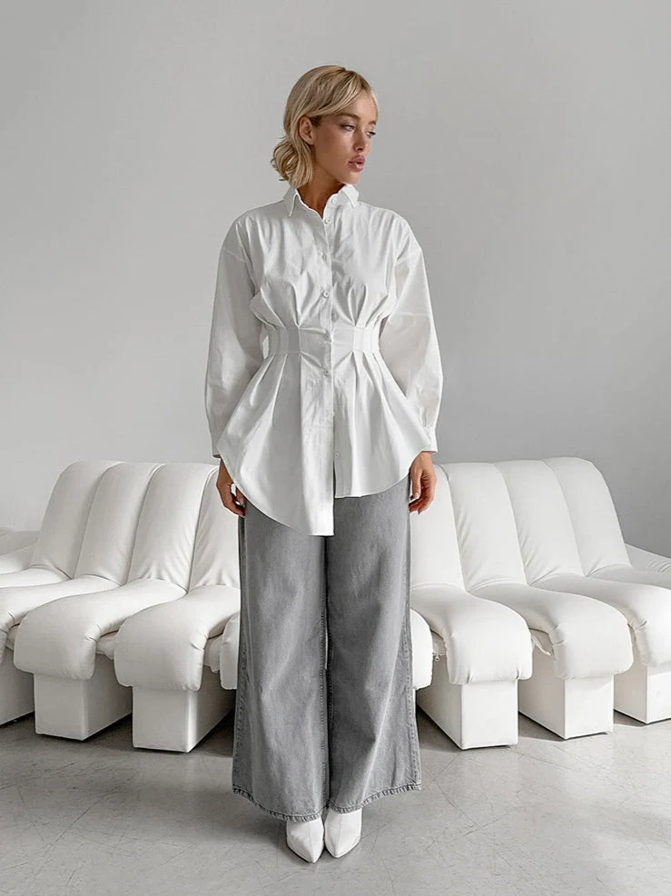 French Chic Long Sleeve Waist-Tied Blouse - Image 6