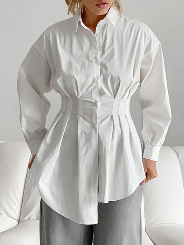 French Chic Long Sleeve Waist-Tied Blouse - Image 7