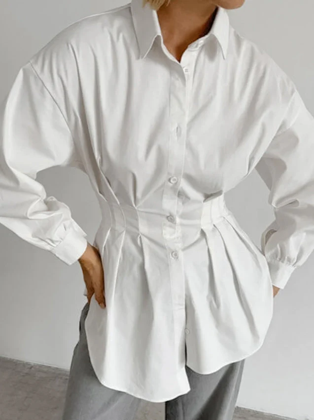 French Chic Long Sleeve Waist-Tied Blouse - Image 8