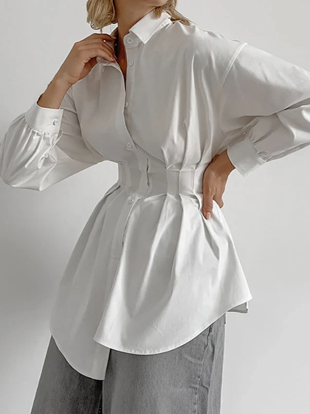 French Chic Long Sleeve Waist-Tied Blouse - Image 9