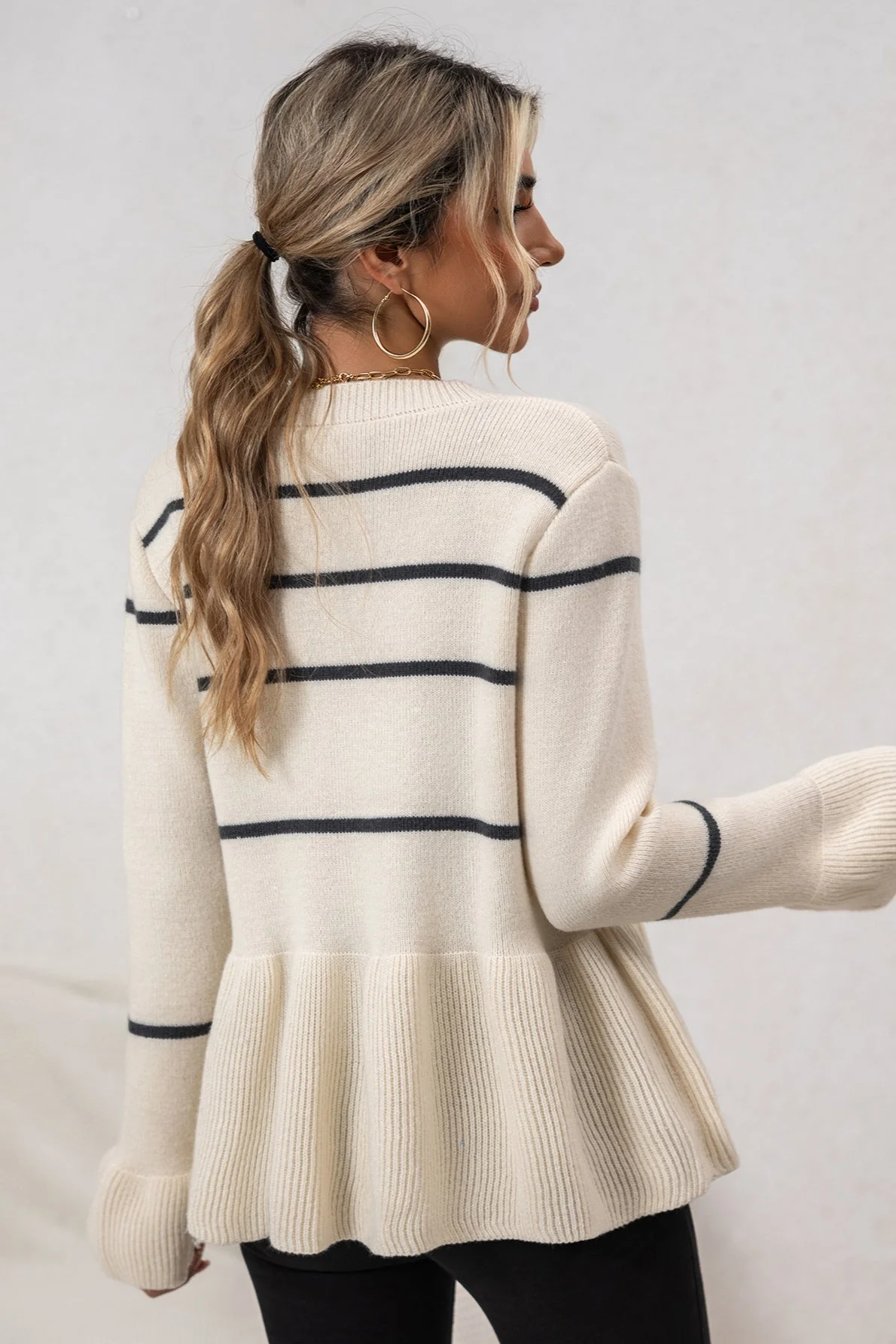 V-Neck Striped Loose Fit Knit Cardigan - Image 5