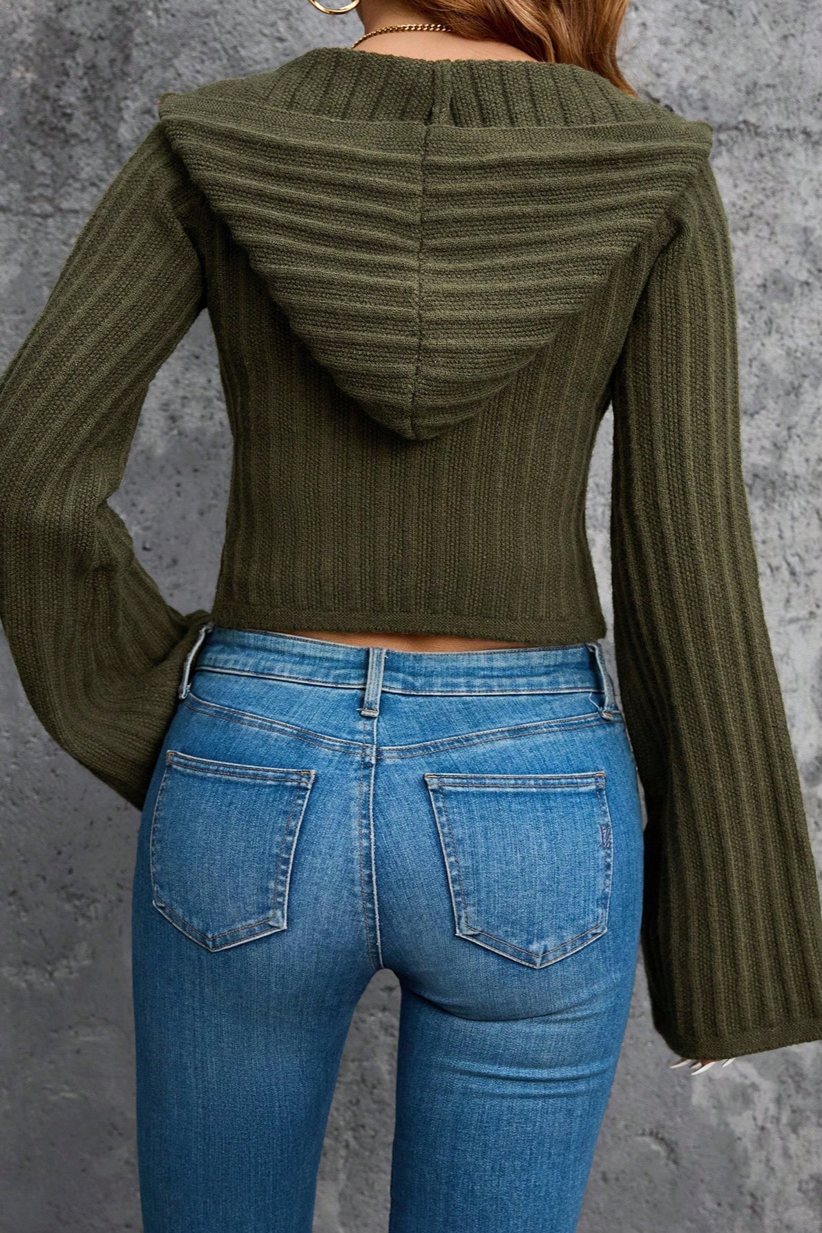 Hooded Cropped Buttoned Knit Cardigan - Image 5